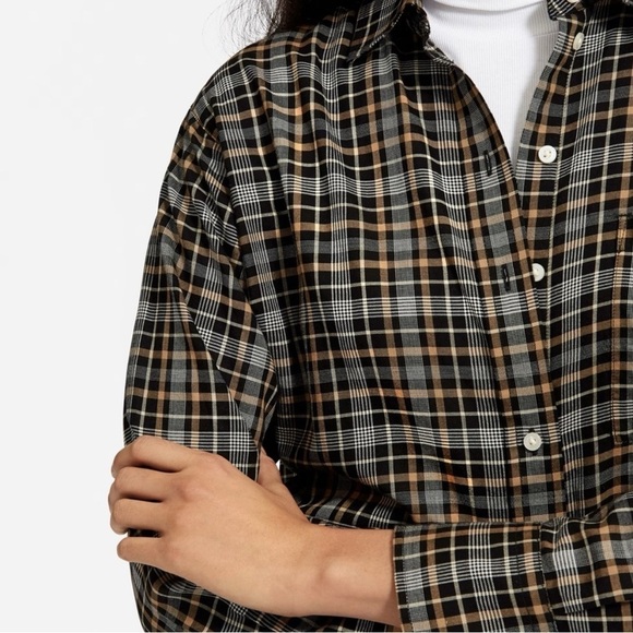 Everlane Women's Size 00 Lightweight Flannel Oversized Button Down Shirt Plaid - Picture 2 of 13
